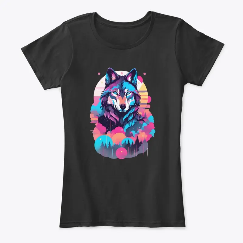 Vaporwave Wolf Shirt - Neon Blue Eyes