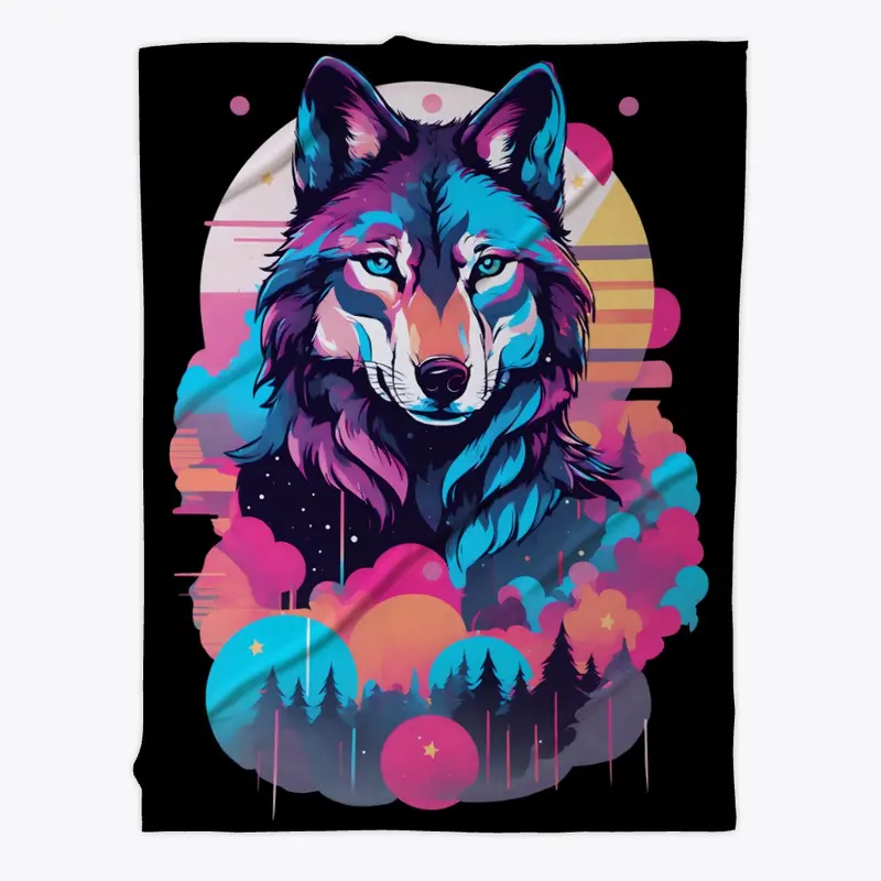 Vaporwave Wolf Shirt - Neon Blue Eyes