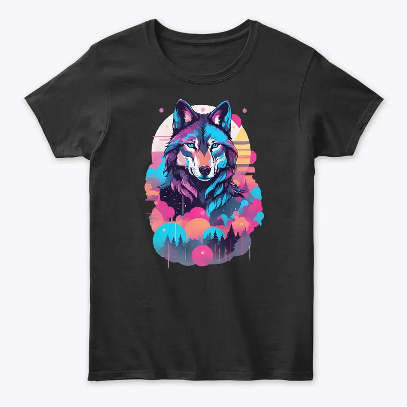 Vaporwave Wolf Shirt - Neon Blue Eyes