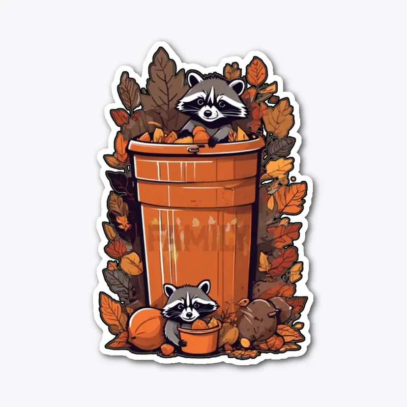 Adorable Raccoon Family - Fall Playtime