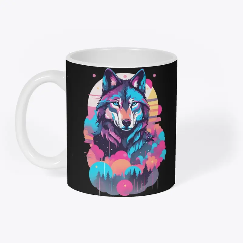 Vaporwave Wolf Shirt - Neon Blue Eyes