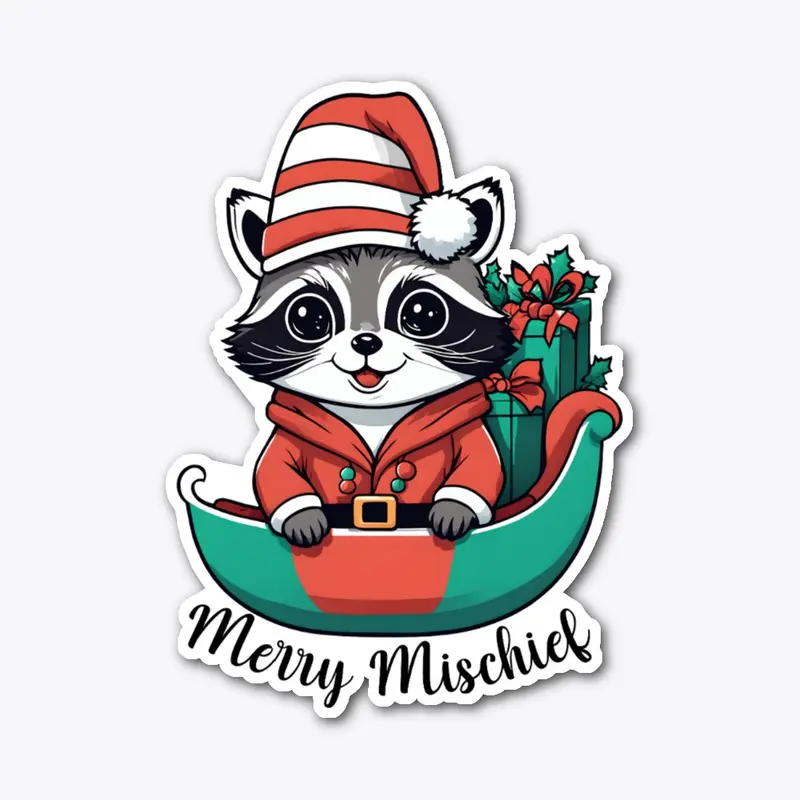 Merry Mischief Raccoon Christmas Sleigh 