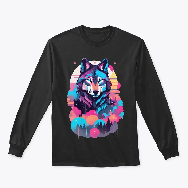 Vaporwave Wolf Shirt - Neon Blue Eyes