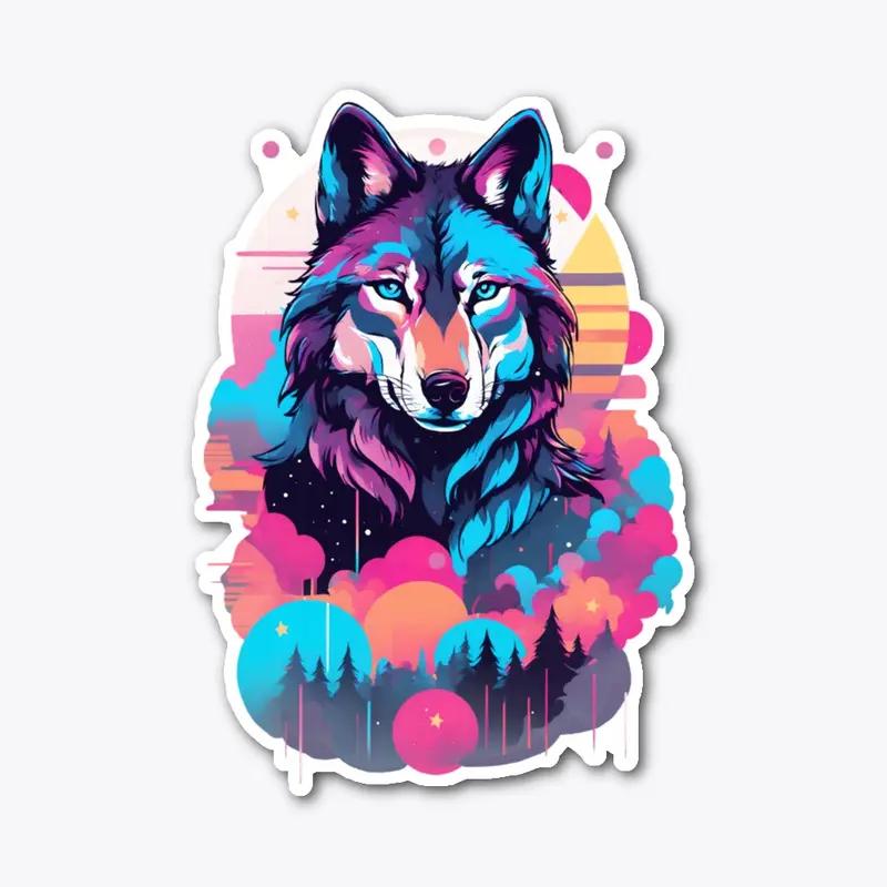 Vaporwave Wolf Shirt - Neon Blue Eyes