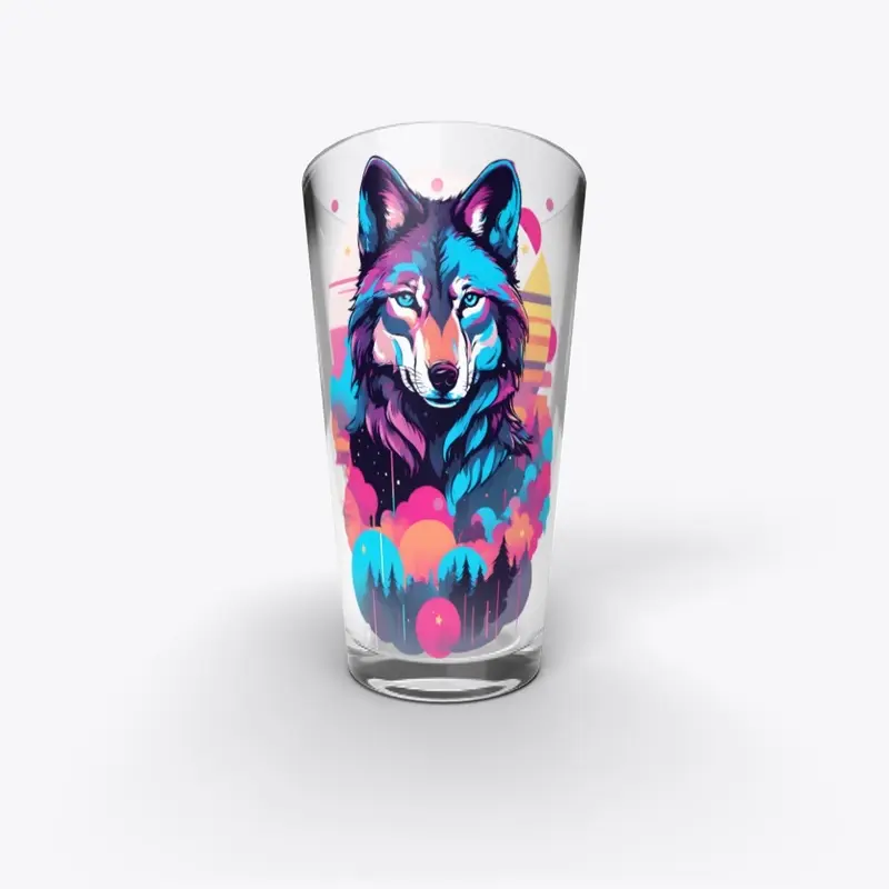 Vaporwave Wolf Shirt - Neon Blue Eyes